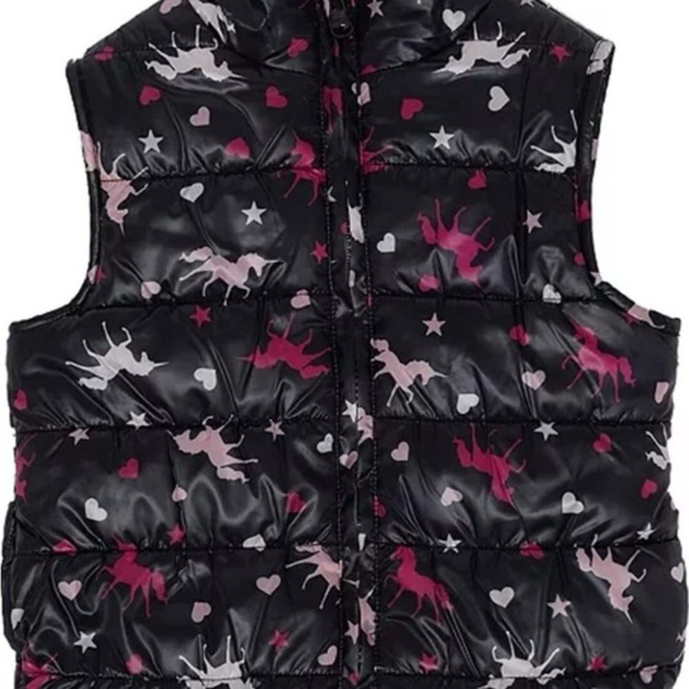 Epic Threads Macys Unicorn Print Puffer Vest girls 7/8 reversible fur lining
